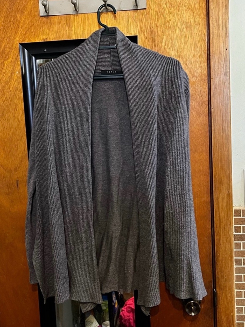 Cyrus charcoal gray ribbed, open-front cardigan